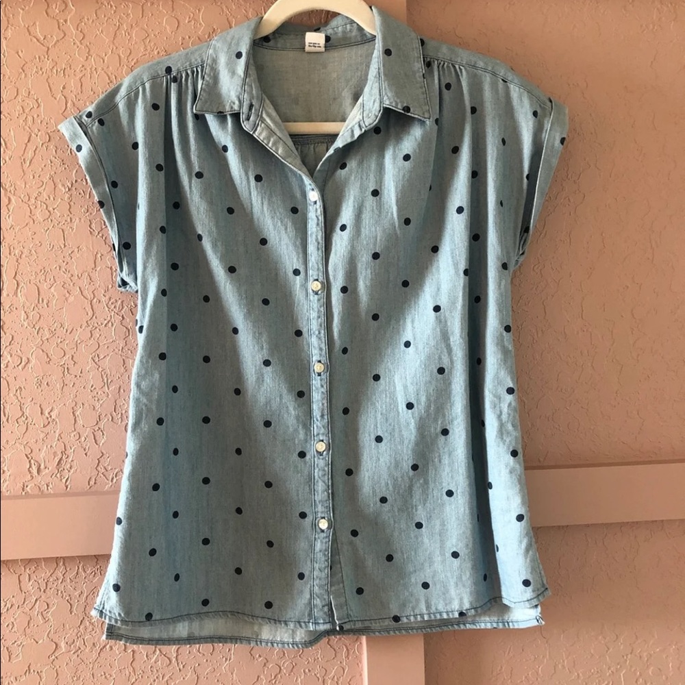 Polka dot chambray button down